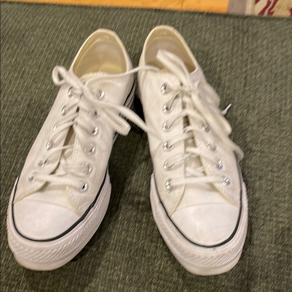 Converse White Canvas Platform Sneakers (sz 8)